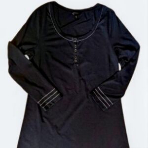 SOMA Lounge Dress Size Medium Black White Stitch Trim Henley Neck